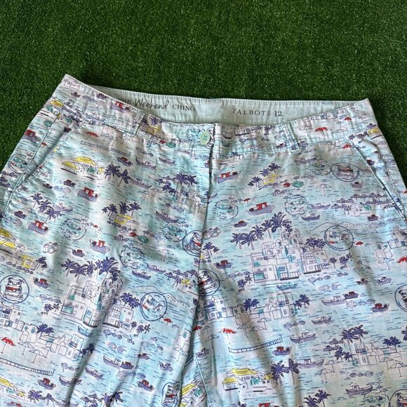 Talbots Flat Front The Weekend Chino Santorini Print Blue Casual Pants Size 12 - Picture 7 of 14